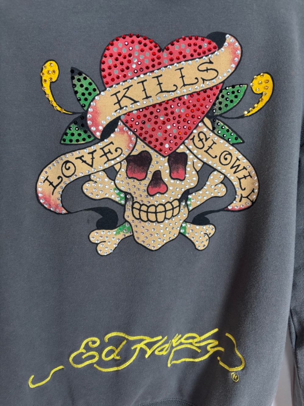 Vintage Ed Hardy Zip Up Hoodie Size Medium Love Kills Slowly Y2K Rhinestone - Picture 6 of 13